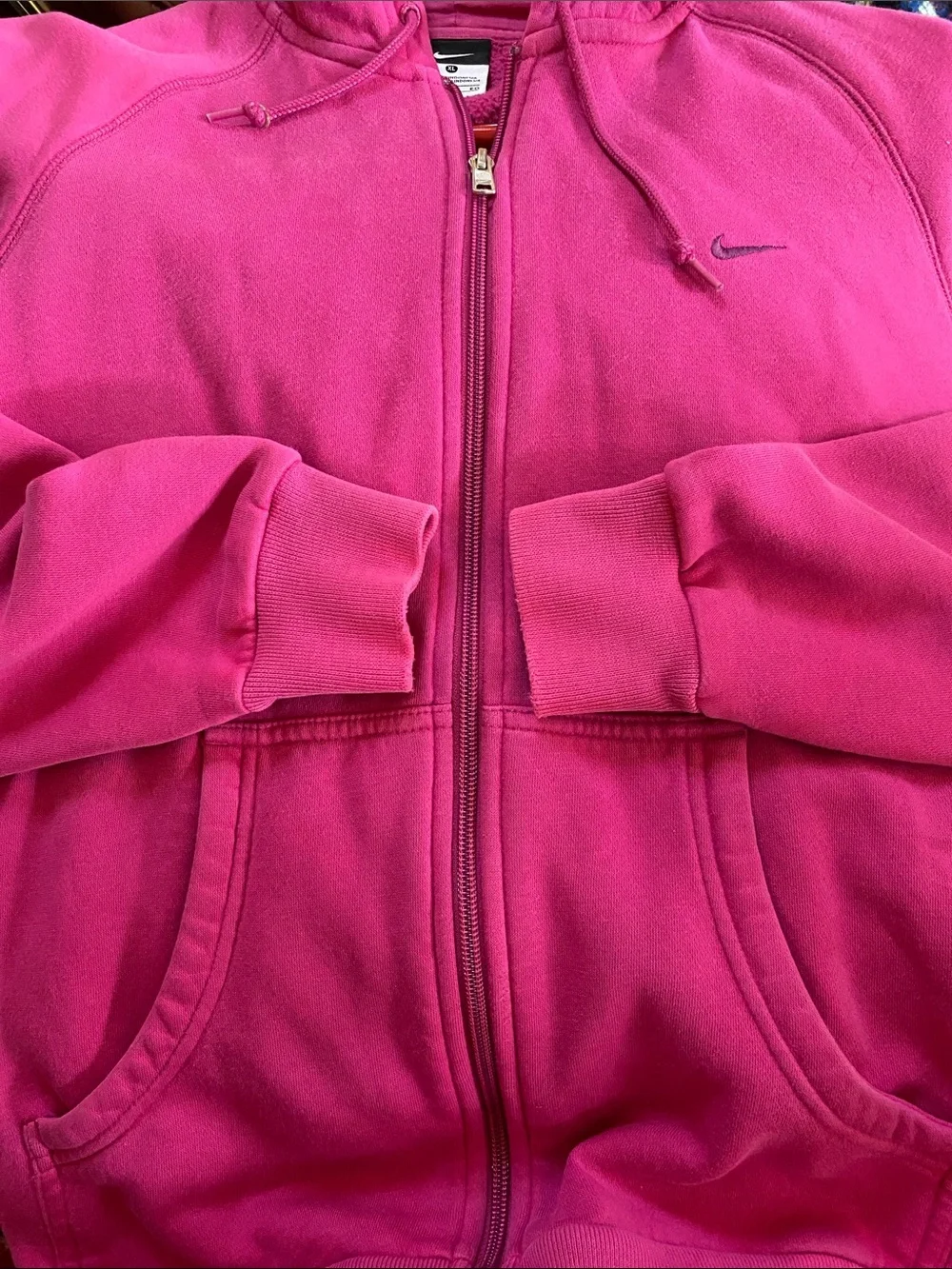 Nike Cotton Stretch Dark Pink Full Zip Embroidered Logo Hoodie
